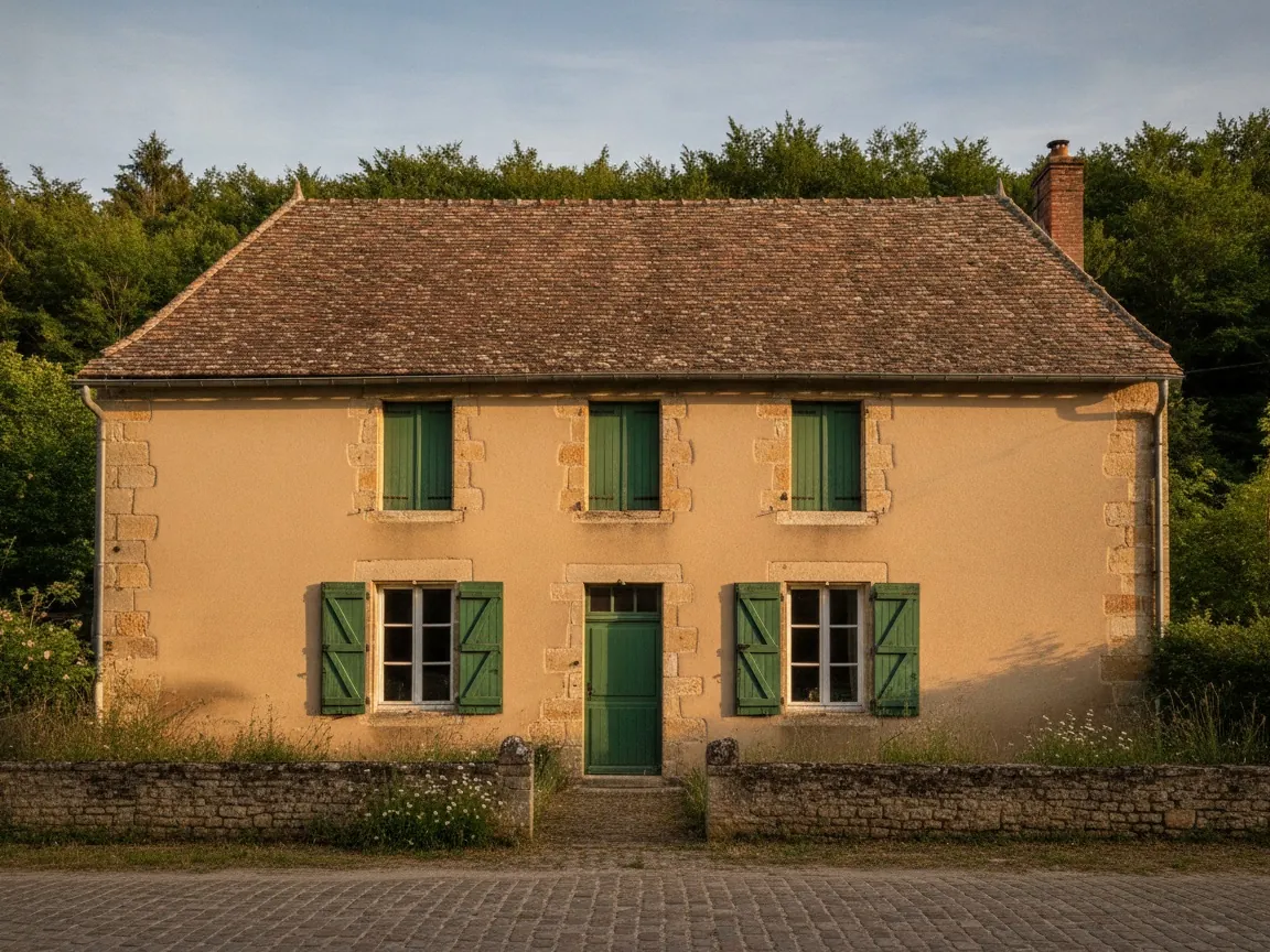 Maison ancienne de Fontainebleau, toit en tuiles plates de pays brun-rouge, un peu vieillies