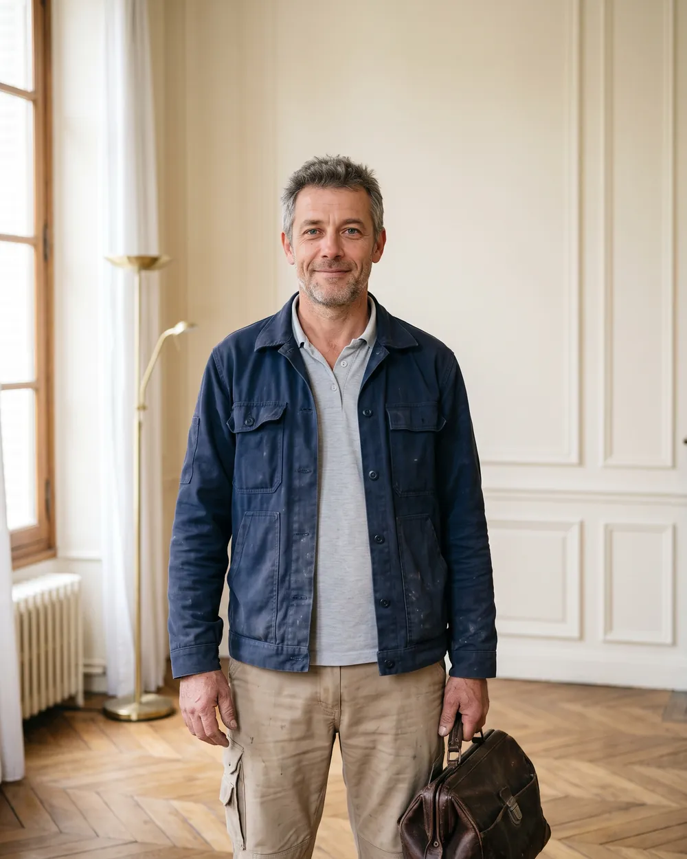 Antoine, de face, dans le salon lumineux d’une maison ancienne